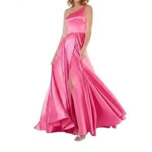 NEW HOUSE OF WU one shoulder a-line gown in hot pink
